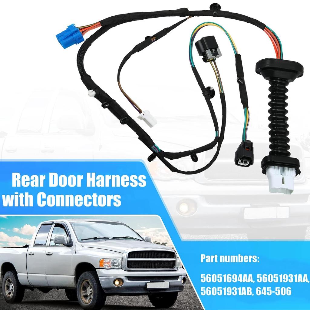 Rear Door Harness with Connector for Dodge for RAM 1500 2500 3500 4500 5500 Automotive Door Rear Wiring Harness Left Right Side 56051931AA 56051931AB