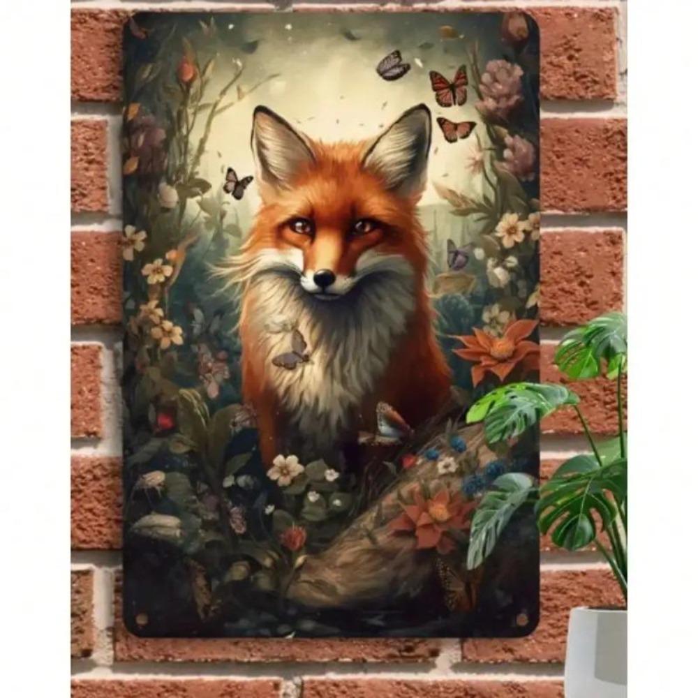 Vintage Fox Floral Metal Wall Art Rustic Farmhouse Decor