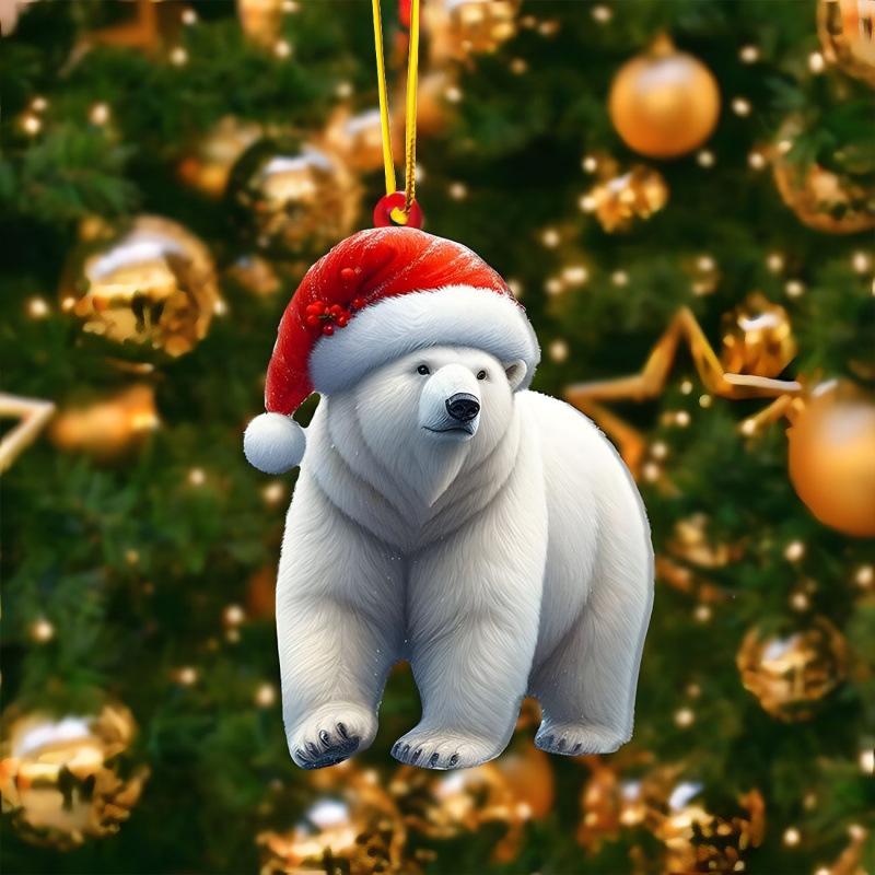 2D Christmas Squirrel Pendant Hedgehog Cat Pattern Decorative Acrylic Flat Ornaments Cartoon Animal Car Hanging