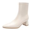 High-heeled short boots women's 2025 autumn and winter new pointed thick-heeled thin boots women's leather boots white French medium boots