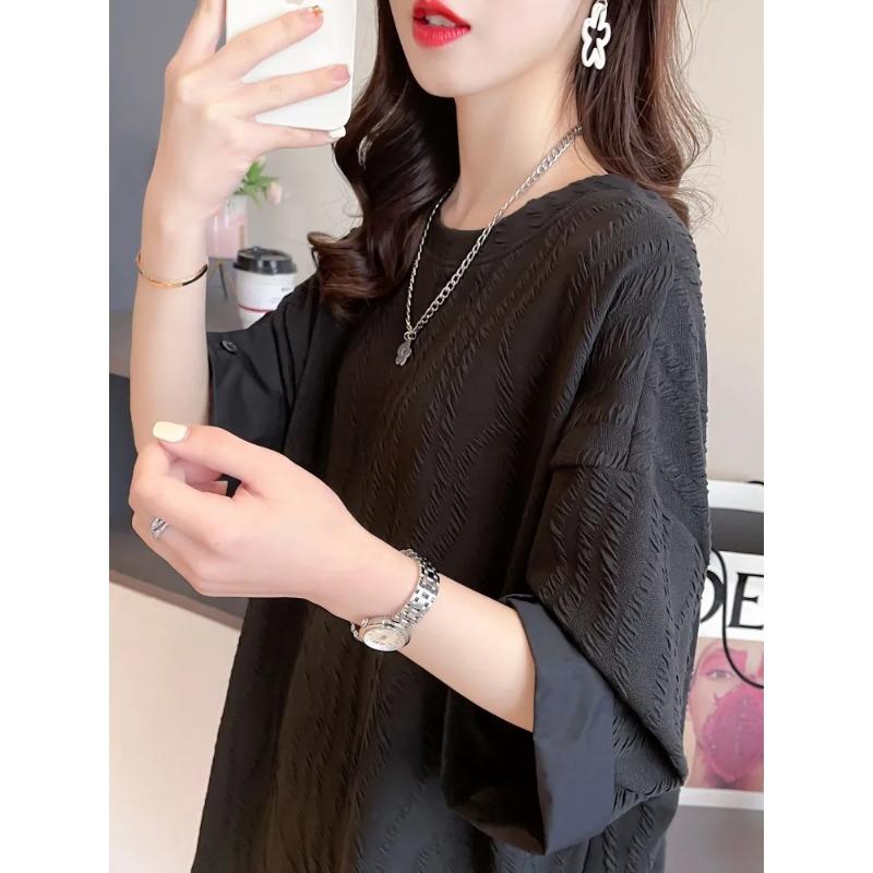 High-end Short-sleeved T-shirt for Women In Summer Mid-length Korean Style Loose Plus Size Women's Niche Half-sleeved Three-sleeved Sleeve Top