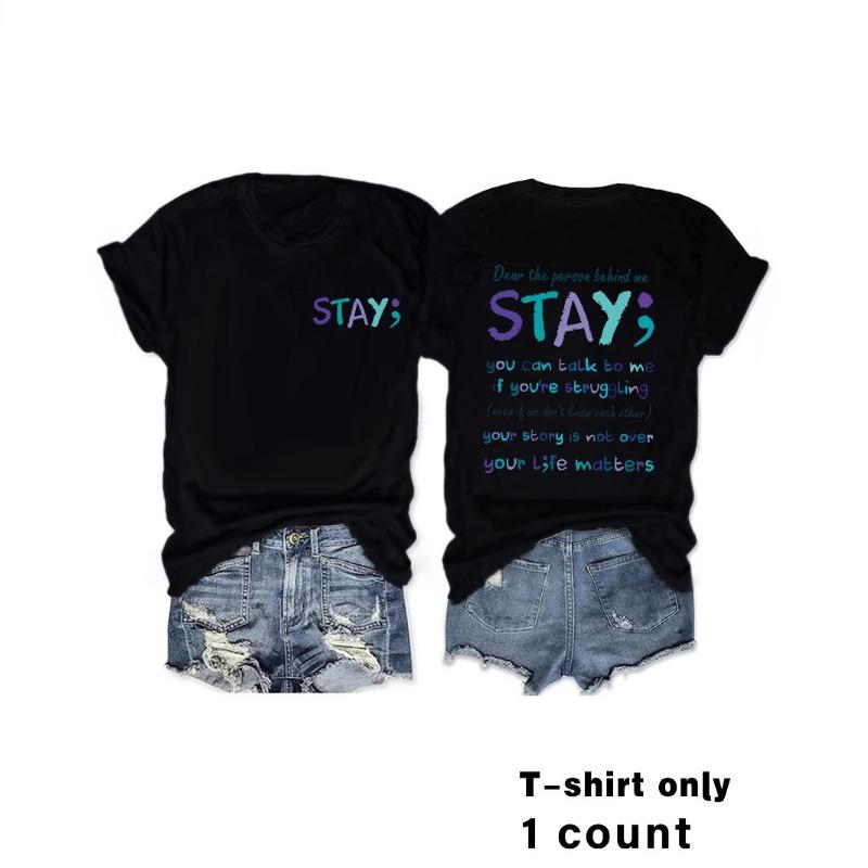 Women's Round Neck Fashion Letter Slogan Printed Top T-Shirt