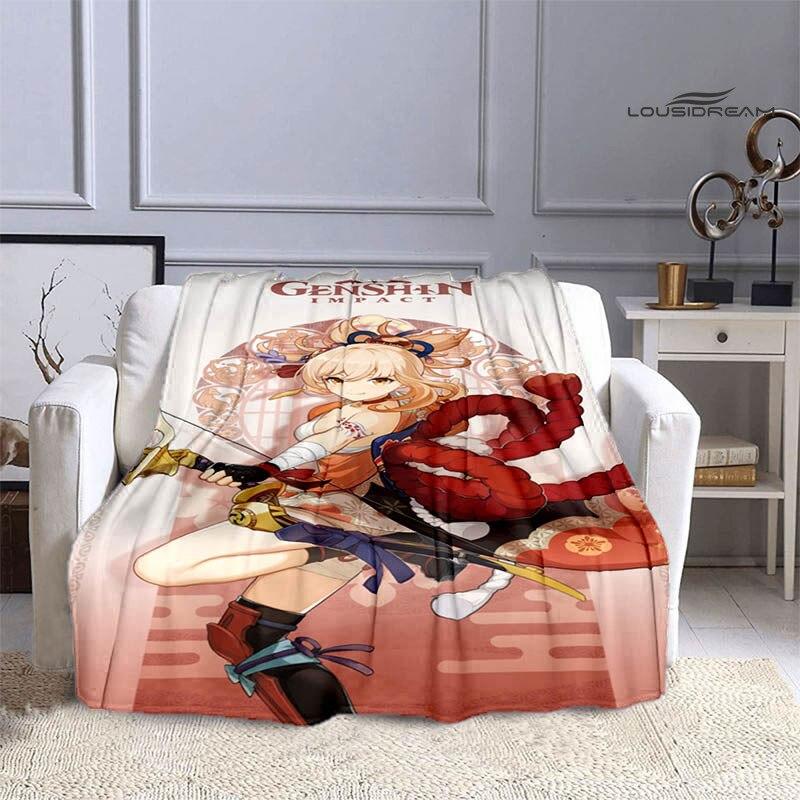Deka Genshin s kresleným potiskem flanelová měkká a pohodlná deka rozkládací pohovka, kterou musíte mít jako dárek k narozeninám