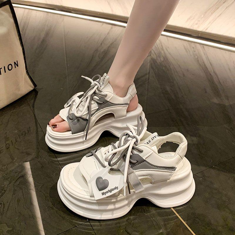 Color matching thick-soled muffin sandals women's 2025 new versatile heightening soft leather love sports Roman sandals European trend