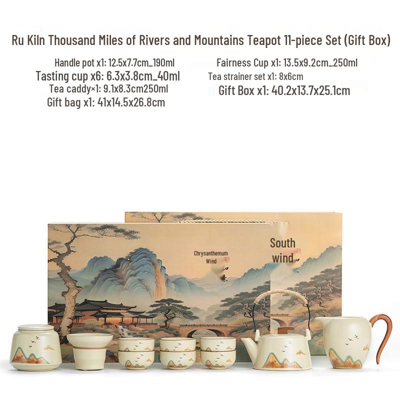 High-End Ru Kiln Ceramic Kung Fu Tea Set - Luxury Gaiwan Teapot, Tray, and Cups for Home.