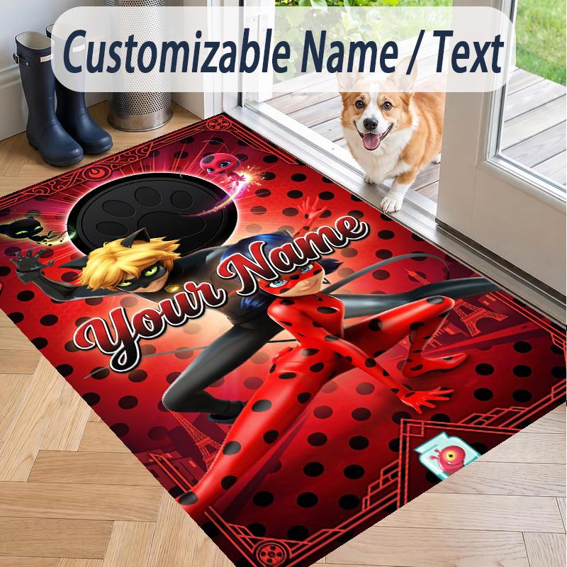 Alfombra de Piso con Patrón de Ladybug Milagrosa y Texto Personalizado, Alfombrilla Suave para Interiores, Sala de Estar, Dormitorio