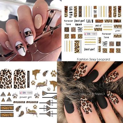 Černé Písmena Nálepka na Nehty Divoké Zvíře Geometrická Leopardí Potisk pro Nálepky na Nehty Obtisky Skluzavky