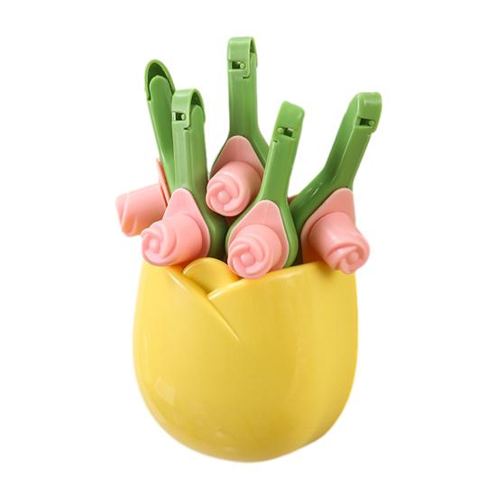 

Magnetic Tulip Storage Box Refrigerator Magnets Wall-Mounted Organizer with Clip Bags No-Drilling Kitchen Rack Holder for Spices Utensils Cute жёлтый