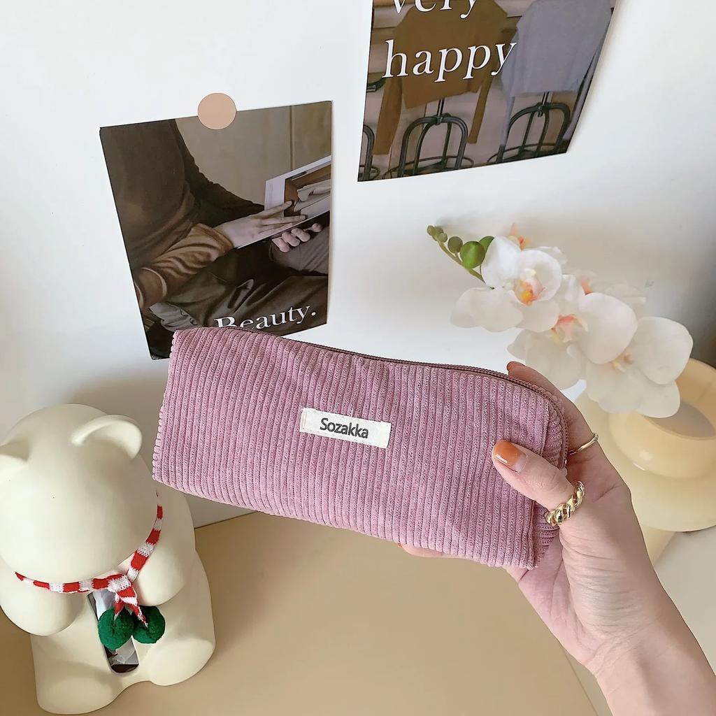 Lady Zipper Travel Toiletry Bag Necesserie Organizer Student Cute Pencil Case Korean Corduroy Cosmetic Bag Small Makeup Pouch