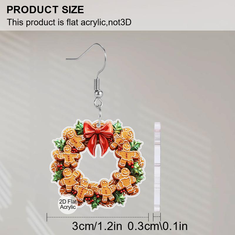 2 Pairs Fashion Christmas Acrylic Earrings for Women Classic Christmas Tree Christmas Hat Acrylic Earrings Creative Cookies Men Dangle Earrings