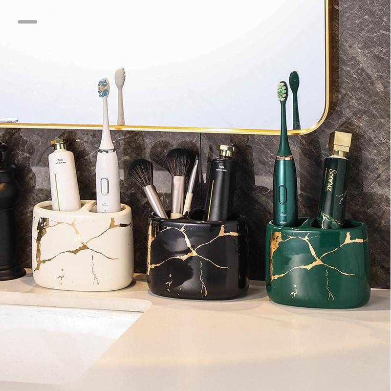 Marble Gold Pattern Electric Toothbrush Rack Bathroom Accessories Set Toothpaste Dispenser Home Toothbrush Holder Soap Dispenser
