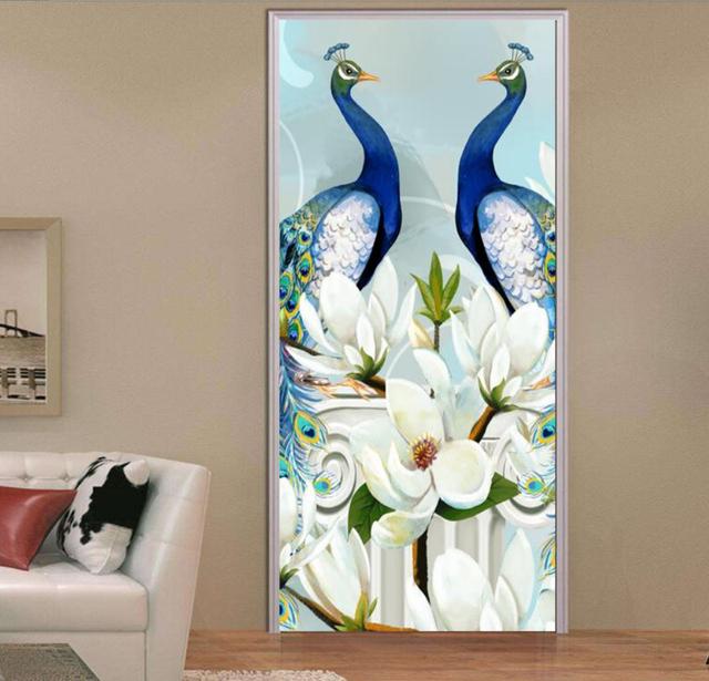 

Самоклеящаяся художественная наклейка на дверь, домашний декор, дверная крышка, настенная наклейка, фреска, обои для входа, животных, павлина 77x200cm