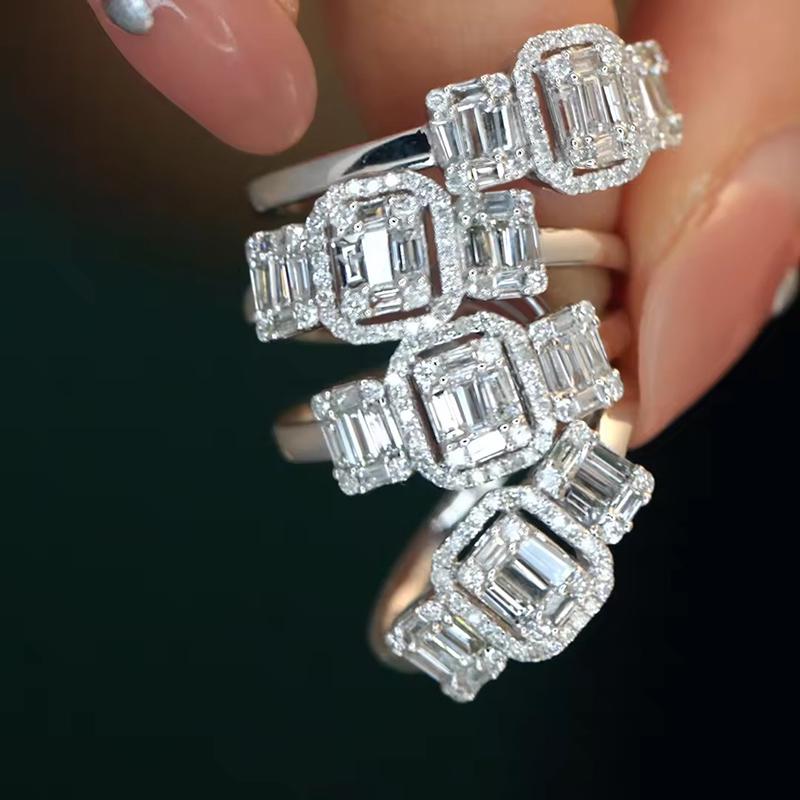 Huitan Luxury Trendy Proposal Ring Bridal Wedding Band Jewelry Female Silver Bright Zirconia Finger Accessories for Party