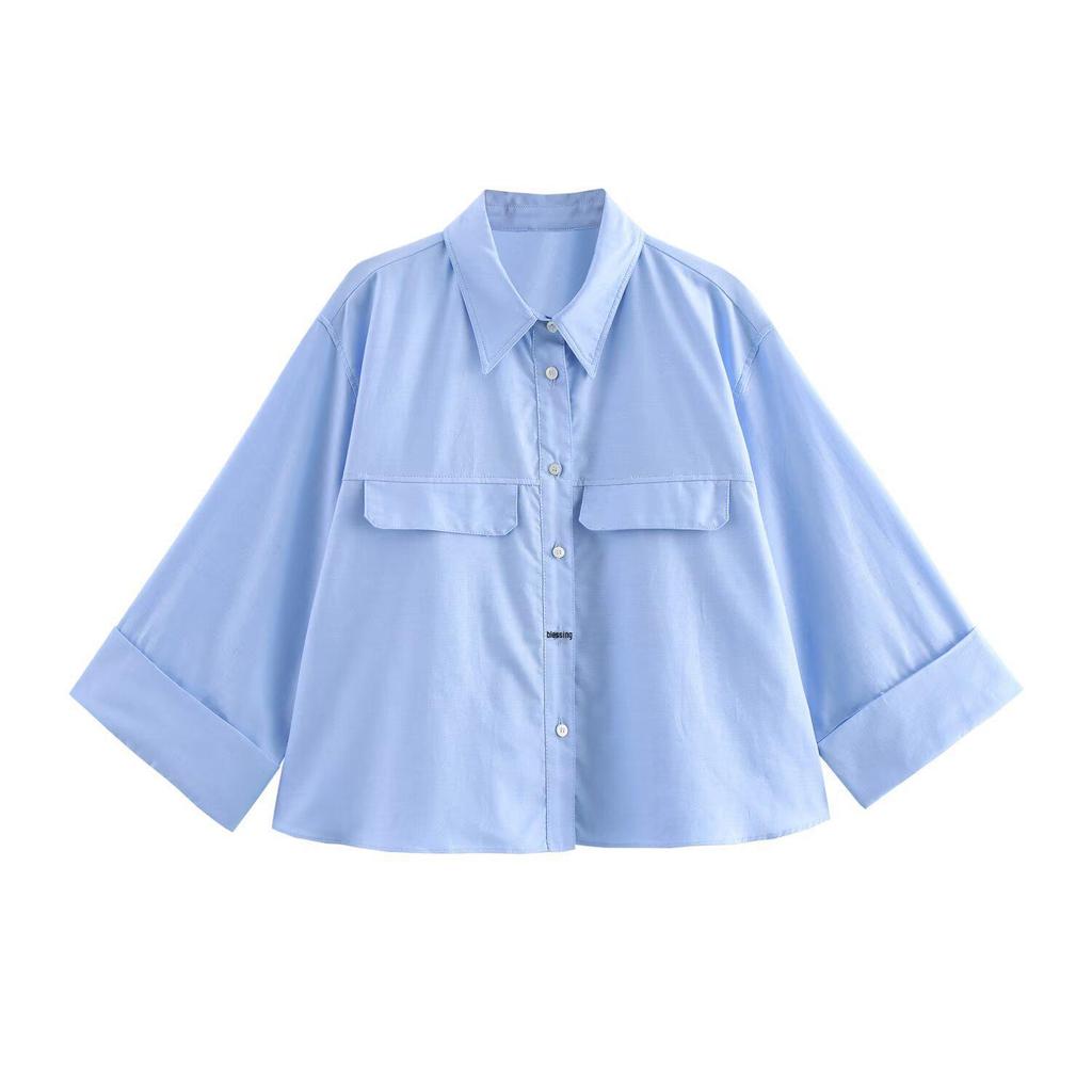 Spring 2025 Women's European & American Style Long Sleeve Turn-Down Collar Shirt