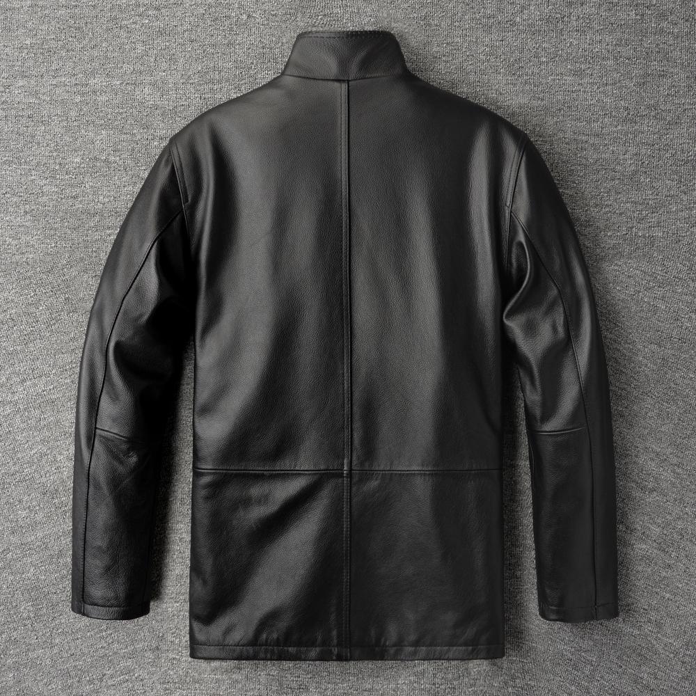 Casual Long Jacket Men Genuine Cow Leather Coat Classic Black Plus Size Jackets Men's Clothes Autumn Winter