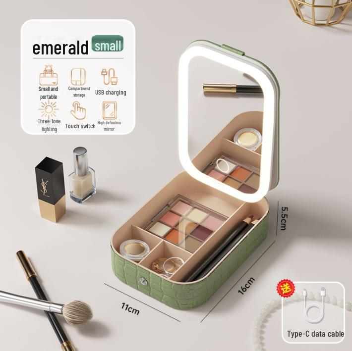 

Портативный перезаряжаемый светодиодный футляр для хранения косметики — легкий и большой емкости Bean green small