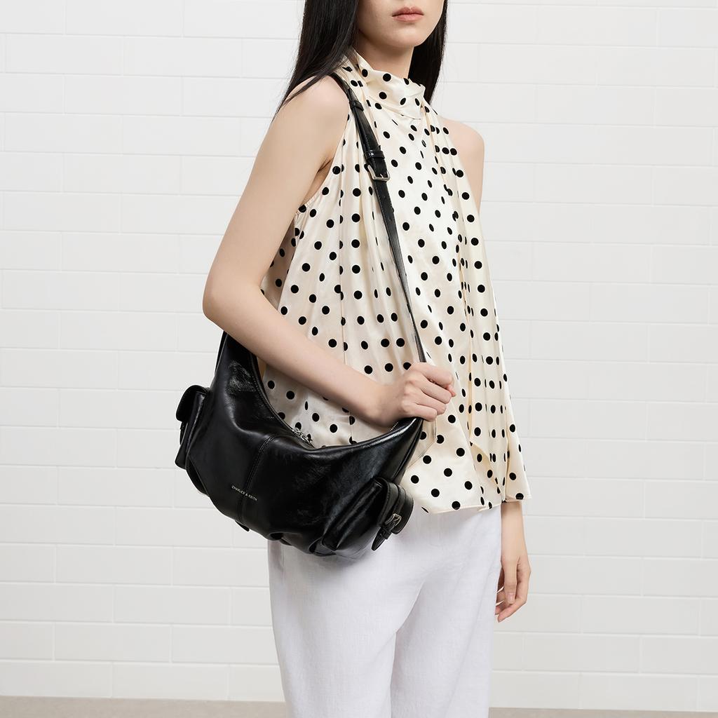 Charles & Keith Small CK 26 Summer Hobo Fashion Faux Waxed Leather PU Shoulder Bag Women bags CK2-80782837