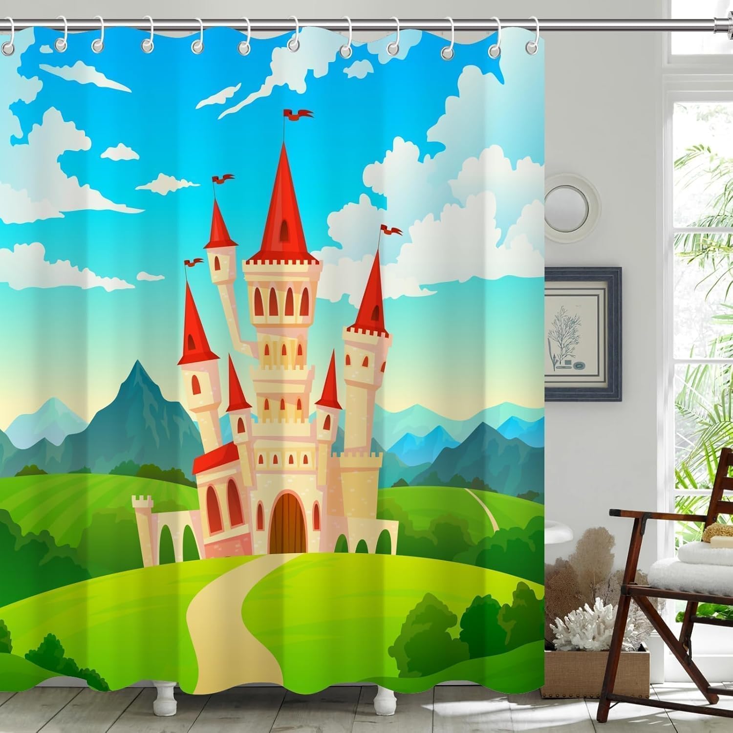 

Colorful Bubble and Pig Pattern Shower Curtain for Kids,Blue Cartoon Kids Shower Curtains for Bathroom,Funny Waterproof 90x180CM