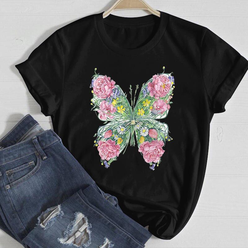 Women T-Shirt Summer Ladies Tops Cute Aesthetic Fashion 90S Print Kawaii Basic Clothing Female Clothes Tees Beautiful Butterfly