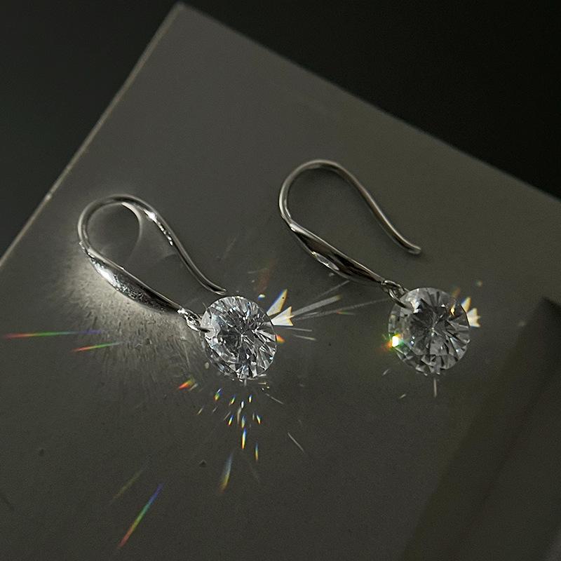 Minimalist Designer Women's 925 Sterling Silver Zircon Ear Hook Earrings (E8727)