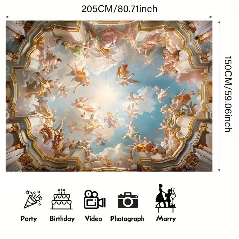 2D Europäische Kunsttapete, Rokoko-Deckenmalerei mit Engeln und Sonnenstrahlen
