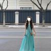 French hollow suspender dress women's summer seaside vacation wind beach skirt pleated lazy relaxation long skirt