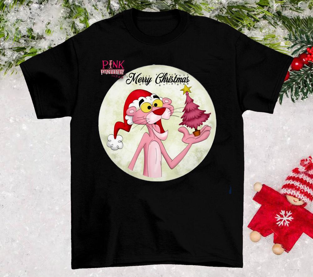NEW Pink Panther Merry Christmas Gift Christmas Black All Size Shirt AE54 Unisex T-Shirt L