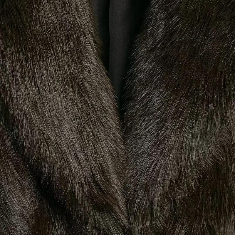 Vintage Luxury Faux Fur Women Coats Fashion Belt Lapel Full Sleeve Female Jacket 2025 Winter Street Loose Thicken Lady Outwears