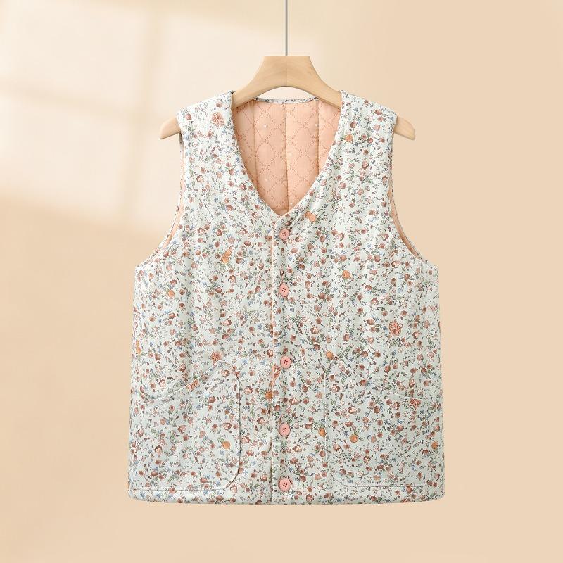 

Вязаный вручную жилет на пуговицах с цветочным узором из чистого хлопка, утолщенный теплый осенне-зимний хлопковый жилет, женский жилет для дома 5XL (recommended 155-85kg)