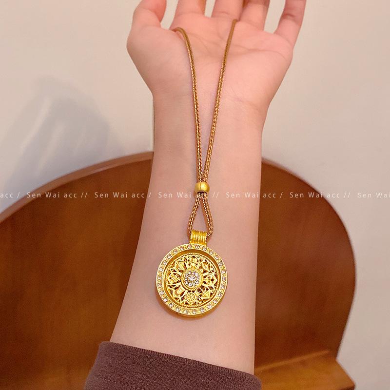 Rotatable Eight Treasures Compass Pendant Necklace Women's New Chinese Retro Long Sweater Chain Premium Feeling Accessories