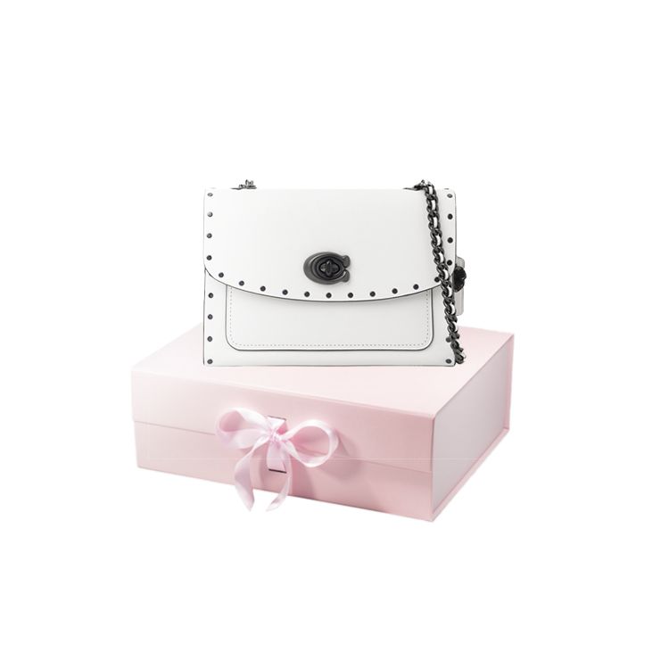 Coach Parker 18 Sweet Cool Style Turn Lock Logo Leather Studded Crossbody Shoulder Bag Small Women shoulder bag White 29389-BPCHK
