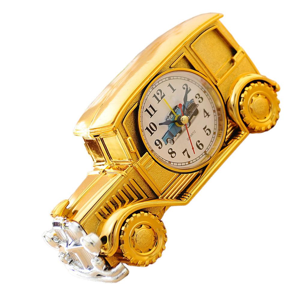 1Pcs Elegant Vintage Car Alarm Clock Fine Workmanship Non-Ticking Desk Clock Functional Room Decor for Home Dorm Study Golden