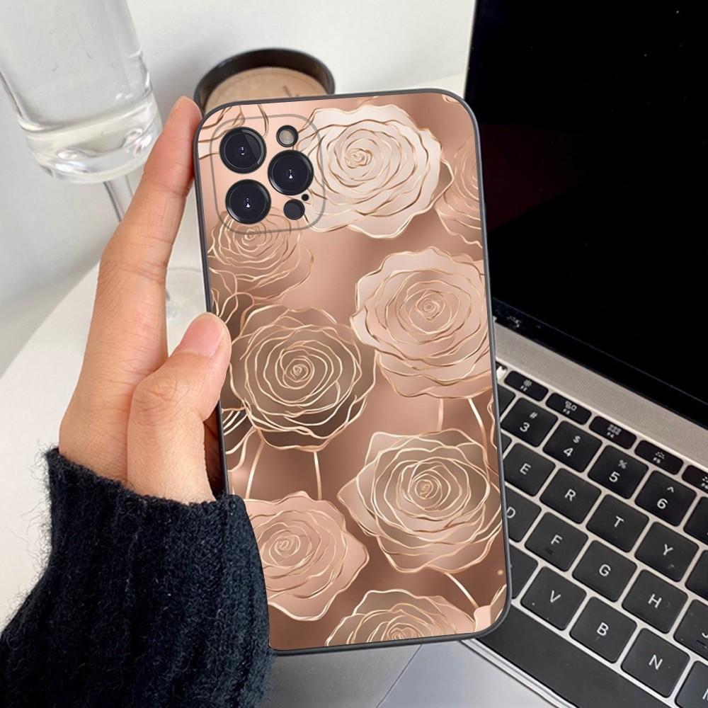 Beautiful Gold Rose Phone Case Silicone Soft For Iphone 16 15 14 13 12 11 Pro Mini XS MAX Plus X Cover