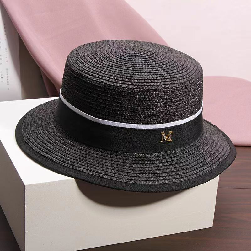 Internet Celebrity Flat Top Hat Women's Summer French Retro Fashion Trend Sun Hat Outdoor Vacation Elegant Sun Hat