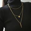 Creative Metal Necklace Long Sweater Chain Women, Multi-layer Copper Bead Chain Round Long Sequin Pendant Necklace