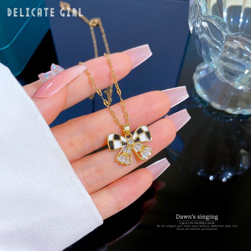 Leichter Luxus Öl Tropfen Schmetterling Voll Zirkonia Inlay Echtsilber Halskette Damen Transfer Schlüsselbein Kette Mit Schmuck