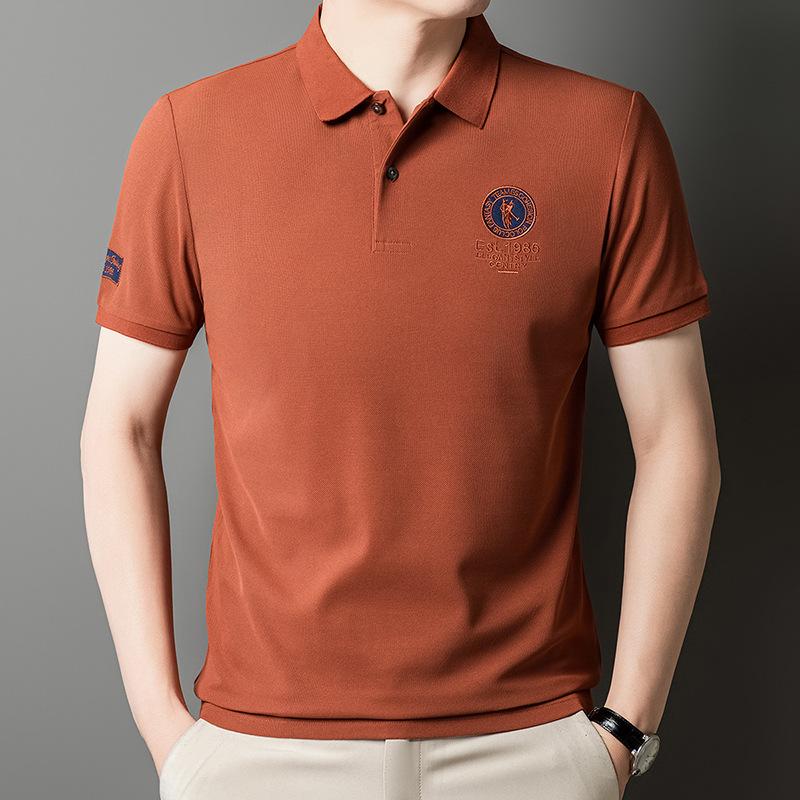 Ice Silk Short-Sleeved Polo Shirt Men'S Embroidered Thin Short-Sleeved T-Shirt High Quality