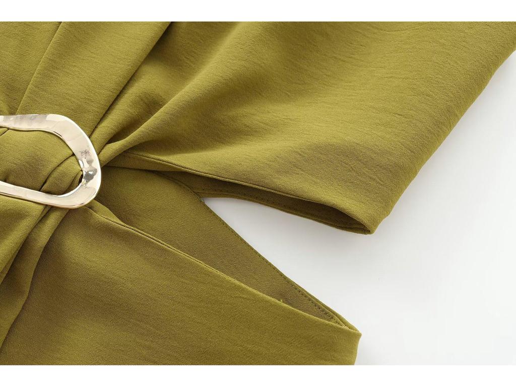 European & American Women's Chic Sleeveless Long Dress with Buckle Detail - Autumn/Winter Collection