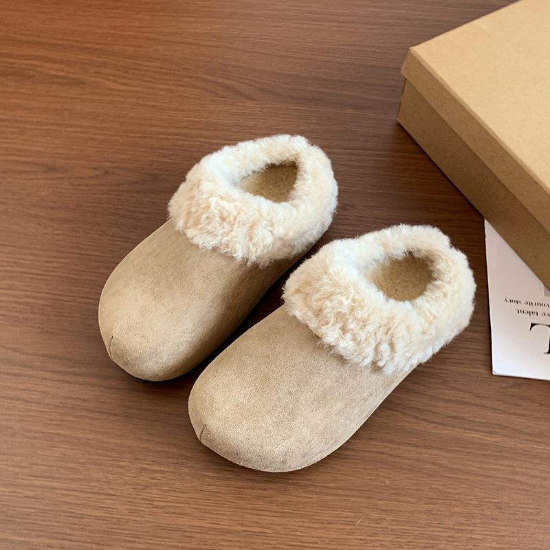 Retro, fashionable and versatile thick-bottomed fluffy slippers for women's autumn and winter wear, piled warm and comfortable Birkenstock cotton