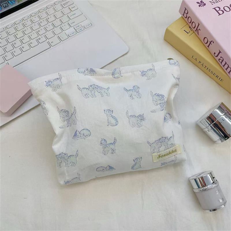 

Cute Printed Cat Plaid Stripes Cosmetic Bag Large Capacity Travel Storage Bag Simple Women Portable Clutch Bag Gifts