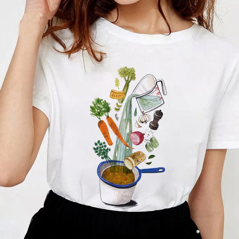 

Літня футболка жіноча Хараджуку з коротким рукавом з принтом овочів жіночий одяг графічні топи повсякденна з круглим вирізом модна футболка жіноча 2025 XL білий