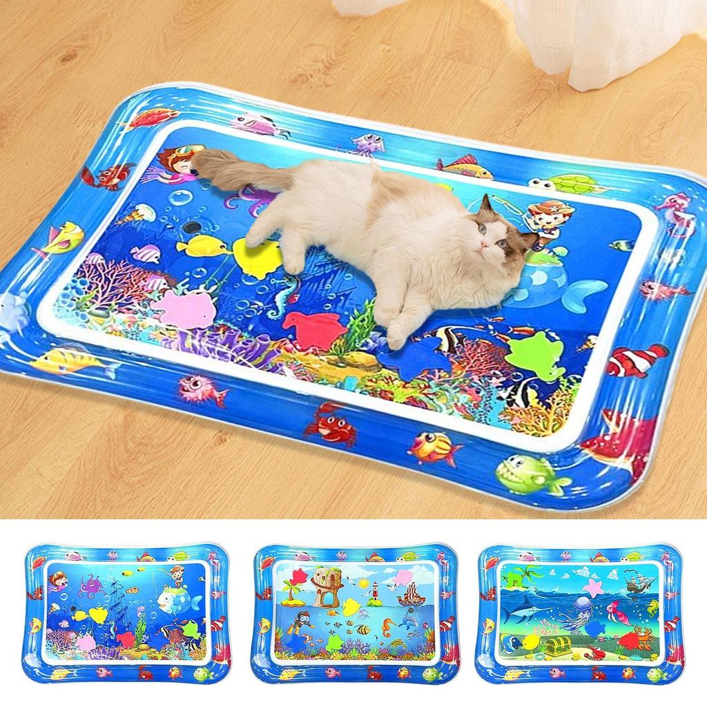 Water Mat For Cats 25.98x18.5 Inches Inflatable Pet Water Sensory Mat Interactive Cooling Cushion Non-Slip Tray Scratcher Toy