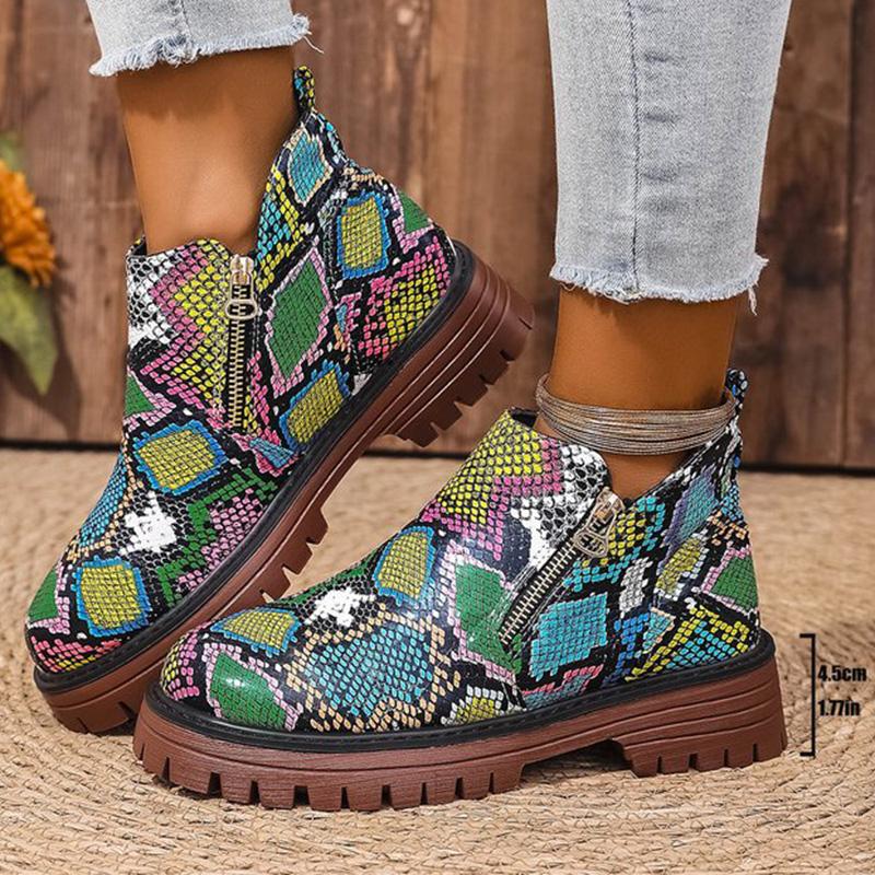 Fashion Fashion Snake Print Ankle Boots Women Spring Autumn Plus Size 36-43 Platform Boots for Woman Zipper Up Round Toe Botas Lady