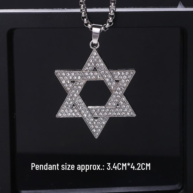 Trendy Cross-Border Rhinestone Pendant Necklace: Unisex Hip-Hop Style Stainless Steel Chain.
