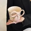 Charming 3D Bow Ceramic Mug - Elegant Light Luxury Design