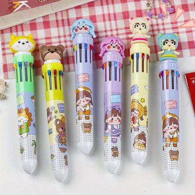 Back To School Season 5pcs 0.5mm Ten Color Ballpoint Pen Cartoon Cute Creative Multi-Color Color Pen Student Multi-Function Pen Ten-Color Pen