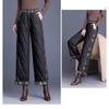 Fashion Women Winter Warm High Waist Cotton Padded Pants Plaid Patchwork Wide Leg Fleece Lined Trousers