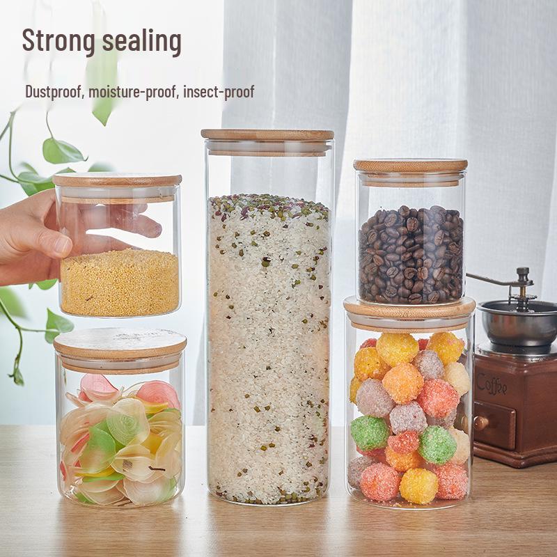 High Borosilicate Glass Jar with Bamboo Lid – Transparent Tea, Candy, and Kitchen Storage Jar