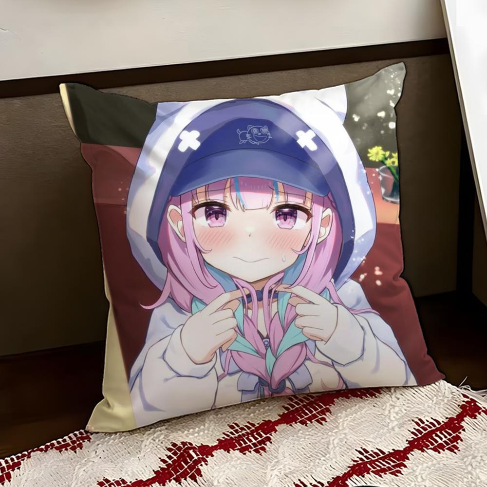 HHololive MMinato Aqua Cushion Cover Reversible Soft Durable Pillow Cover Home  Car MultiScene Use for Daily Comfort