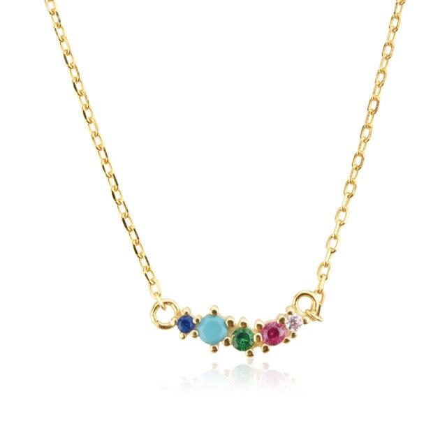 

925 Sterling Silver 18k Gold Round Zircon Cz Pendant Plated Angelique Sparkle Tutti Frutti Long Chain Jewelry Rainbow Cz